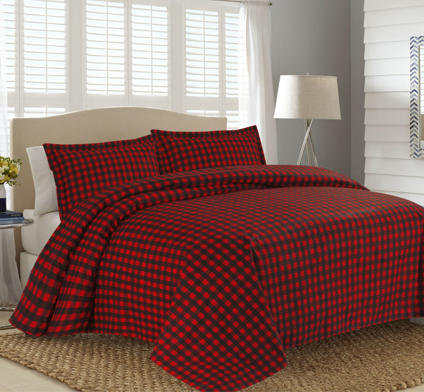 BED SHEET SET RED CHECK F