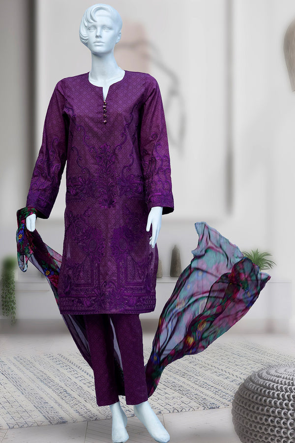 Permium Embroidered  Lawn 3PC Suit with Chiffon Dupatta 628