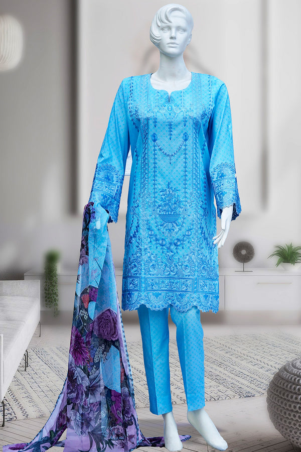 Permium Embroidered  Lawn 3PC Suit with Chiffon Dupatta 629