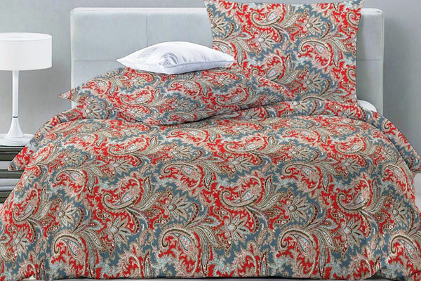T250 Cotton Percale Duvet Cover Red Paisley