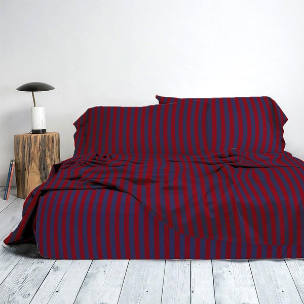Bed sheet set Navy & Red Stripe