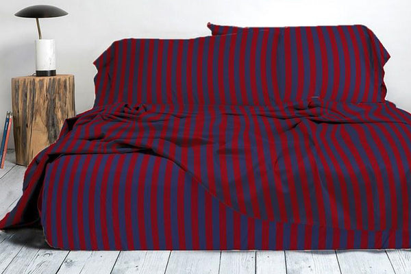 Bed sheet Cotton Satin Navy & Red Strip