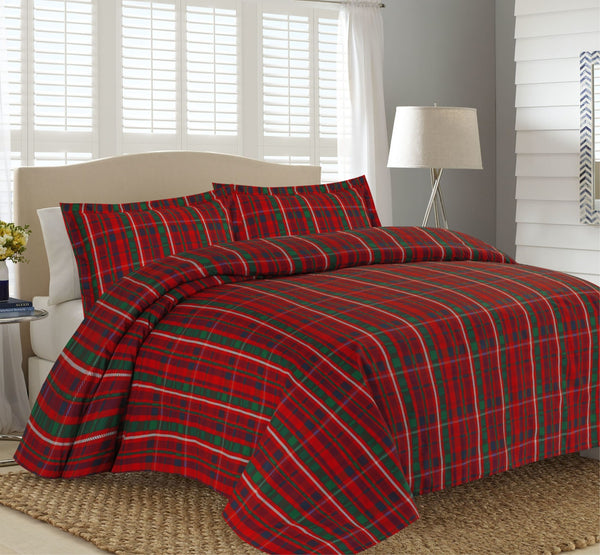 BED SHEET SET RED CHECK F