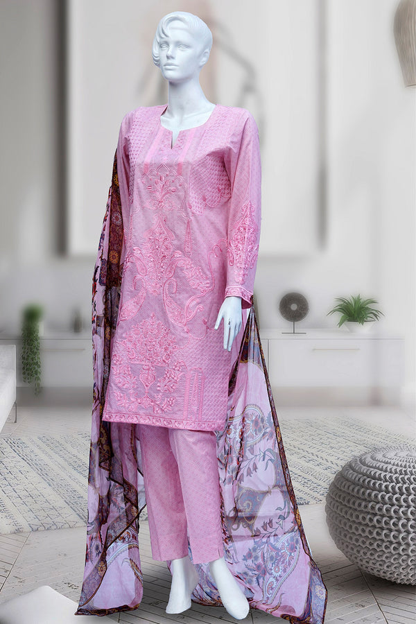 Permium Embroidered  Lawn 3PC Suit with Chiffon Dupatta 630