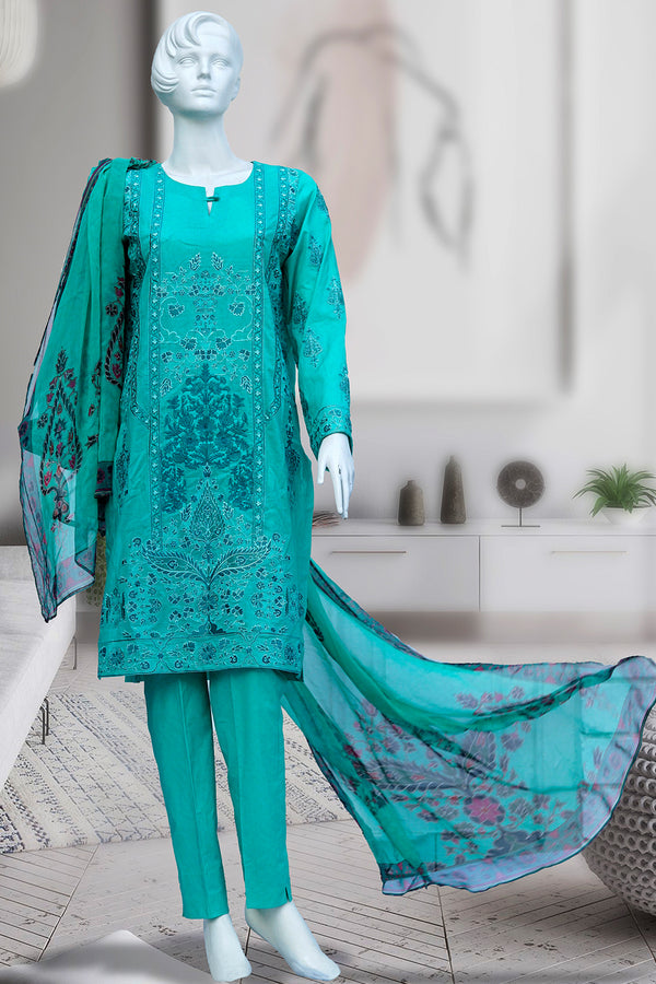 Permium Embroidered  Lawn 3PC Suit with Chiffon Dupatta  632